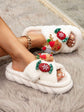 Christmas Cartoon Plush Slippers, Unisex Lightweight Thick-Soled Anti-Slip Fuzzy Slippers for Couples & Family(white)