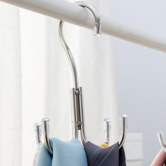Stainless Steel Storage Hanger With 4 Hooks For Bras Ties Bag and Belts-Silver