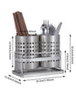 Stainless Steel Double-Tube Cutlery Basket With Storage Rack for Household Kitchen-Silver