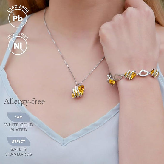 Wish Stone Pendant Necklace, Necklaces for Women with Birthstone Crystals, Allergy-Free Jewelry for Women with Gift Box, 27K Rose Gold Plated or Silver-tone Birthstone Necklace for Women-11-November Birthstone-Citrine Yellow