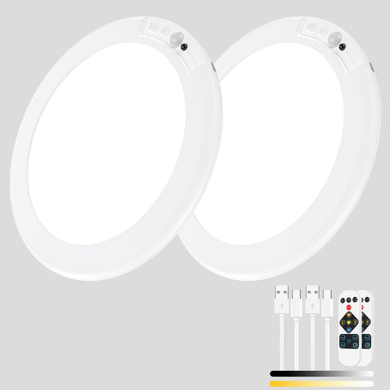 2 Pack Magnetic Wireless Ceiling Light, Rechargeable Battery Operated Ceiling Light wiht Remote, Ultra-Thin Motion Sensor Shower Lamp for Bathroom Closet Porch