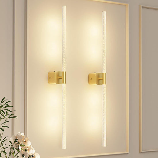 Gold Battery Operated Wall Sconce Set of 2, Rechargeable Wireless Wall Lights with Remote and Touch, 360° Rotatable Sconces Wall Decor for Bedroom Living Room (31.49 Inch, 2-Pack)