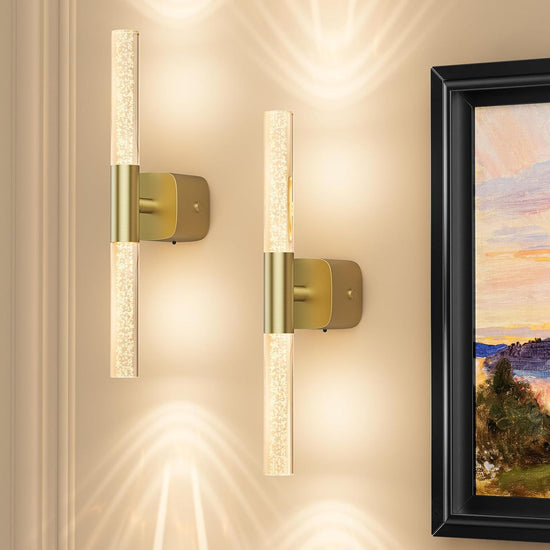 Battery Operated Wall Sconce Set of 2 Rechargeable Battery Powered Wall Light with 12000mAh Wireless Dimmable Wall Lamp Fixtures for Bedroom Living Room (Brushed Gold, 16"-2 Pack)