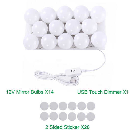 Hollywood LED Vanity Mirror Lights Kit, Dimmable Stick on USB Vanity Lights,Makeup Light Strip for for Bedroom, Dressing Room, Wedding, Party illuminating, CRI>90 (4000K Natural White 14 Bulbs 5V USB)