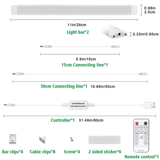Led Under Cupboard Kitchen Lights, Dimmable Bar Cupboard Lights with Remote Control for Wardrobe,Cupboards, Closets, Display Cabinets（Natural White,2 Pack）
