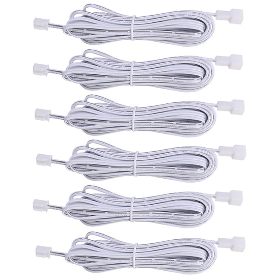 Extension Cables 9.84FT LED Under Cabinet Puck Lighting, 2-Pin Male and Female Cable Connector Extension Cords for Led Puck Lights with White Cords (6 Pack) 2-PIN ONLY