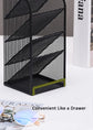 Modern Metal Mesh Pencil Holder, 5-Compartment Desk Organiser, Black Angled Pen Holder
