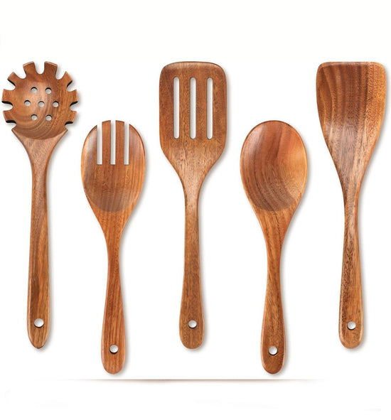 Wooden ladle set, Teak cooking set acacia wood kitchen utensils/ kitchen set scratch-resistant and heat-resistant 5set-A