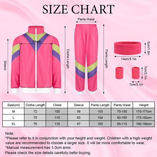 80s Fashion Height Shell Jacket Costume, 80s Fancy Dress Men Women with Headband Bracelet, 1980s Disco Fancy Dress red-XL