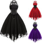 Sleeveless Gothic Lace Dress for Women 80s Party Dress Corset Halter Lace Swing Cocktail Purple XXL