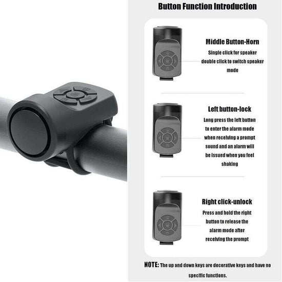 Electric Bicycle Horn 120dB, Portable USB Charging Rubberskin Bell with Alarm for Mountain and Road Bike.
