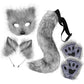 Grey Fox Tail Cat Ears Gloves Halloween Cosplay Costume Set