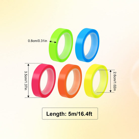 5 Rolls Marking Tape, Removable Fluorescent Tape Fluorescent Marking Transparent Colored Tape Roll Page Markers for Teachers Students Reading Class Office (0.8cm x 5m)