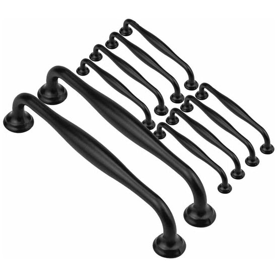 Black Furniture Handles 10 pcs - 128mm Center Distance for Kitchen Door and Drawer, Compatible with Wardrobes