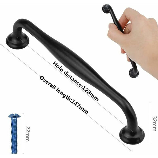 Black Furniture Handles 10 pcs - 128mm Center Distance for Kitchen Door and Drawer, Compatible with Wardrobes