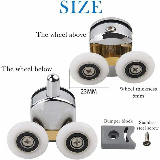 Shower Door Roller 4PCS Double Sliding Door Wheel Replacement Compatible with Shower Enclosure for 14mm Glass Hole