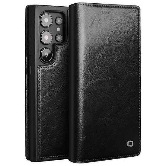 Compatible with Samsung Galaxy S24 Ultra Compatible Genuine Leather Wallet Phone Case Flip Stand Cover Black