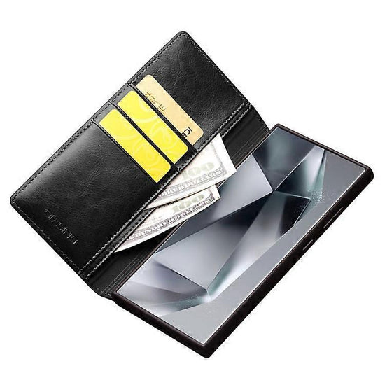 Compatible with Samsung Galaxy S24 Ultra Compatible Genuine Leather Wallet Phone Case Flip Stand Cover Black