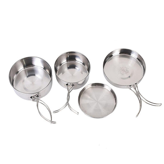4 pcs Stainless Steel Camping Pots with Lid, Compatible with Outdoor Cooking