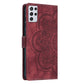 Compatible with Samsung Galaxy S21 Ultra 5G Case Red Mandala Embossed Retro Frosted Leather Phone Cover