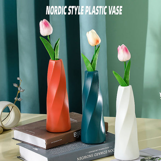 Plastic Vase Imitation Ceramic Flower Pot Table Arrangement Dark Blue