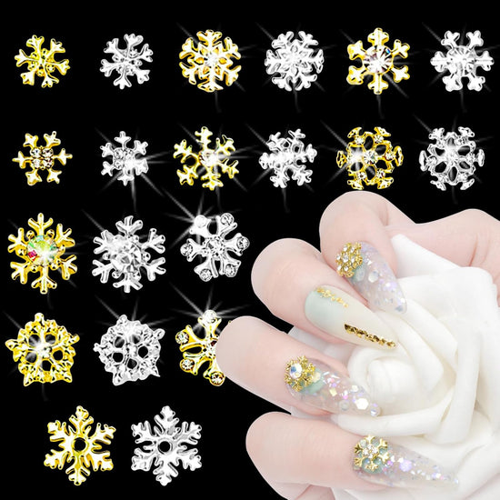 20pcs Snowflake Nail Charms with Rhinestones Silver Gold Christmas Decorations Alloy Nail Jewelry Snowflake Nails Design 3D Charms for Nails Decor DIY Craft Home&Salon