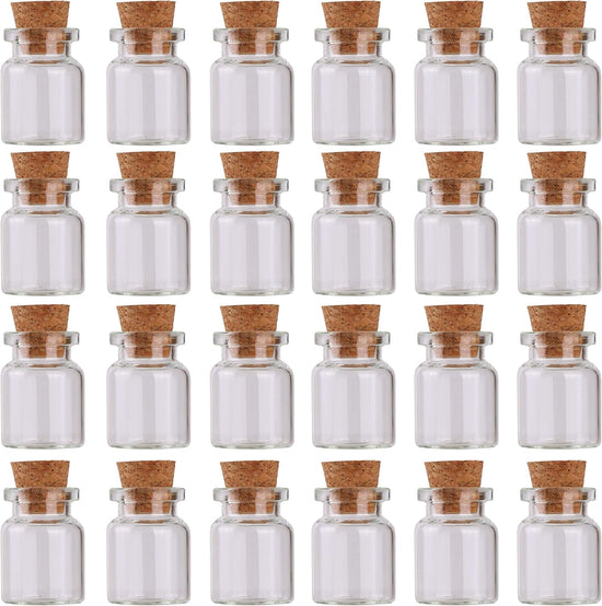24pcs Mini Glass Bottles with Cork Stoppers 5ml DIY Art Crafts Storage Container,Tiny Glass Vials Cork for Wedding Decoration,Small Glass Corks Jars Party Favor