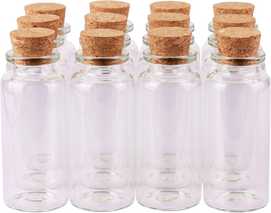 30ml Cork Stoppers Glass Bottles, Small Jars for Candy Wishing Bottle Wedding Favors (12 Sets)