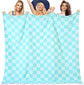 Oversized Giant Turkish Beach Towel Blanket Extra Large XXL Lightweight Quick Dry Sand Free Boho Throw Pool Cloud Sandrpoof Blankets Women Men Big Jumbo Wide 2 Person Size Grid Teal