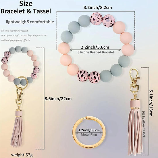 Key Ring Bracelet Car Keychain Holder Wristlet Silicone Women Beaded Bangle Chains