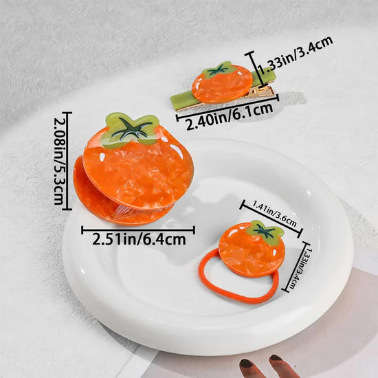 3 PCS Orange Persimmon Hair Clip Fruit Claw Clips Acetate Claw Clip Orange Shape Cellulose Acetate Hair Clips Small Hairpin Cute Fruit Hair Claws Funny Persimmon Hair Clip for Women Girls