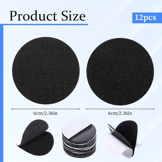 12 Pairs Round Self Adhesive Hook and Loop Tape, 2 Inch Black Nylon Self Adhesive Dots Double-Sided Adhesive Strip Heavy-Weight Industrial Strength Sticky Tape for Home Car Office Wall Decoration