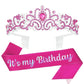 Hot Pink Birthday Headband & Crown - Happy Birthday Princess Tiara for Women & Girls - Party Decorations