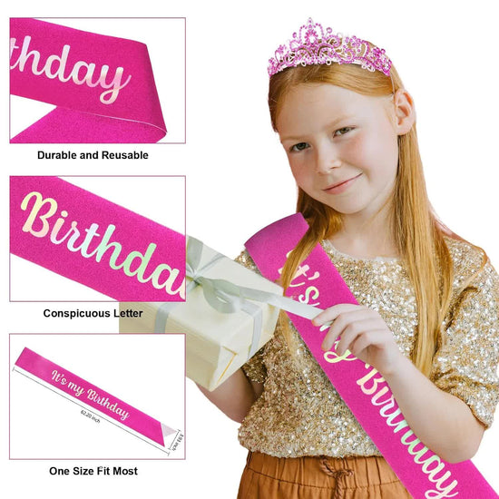 Hot Pink Birthday Headband & Crown - Happy Birthday Princess Tiara for Women & Girls - Party Decorations