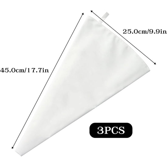 3 Pack Reusable Piping Bags, 18 Inch Cloth Pastry Bags Cake Decorating Bags Icing Piping Bag Hangable Frosting Piping Bags(White)