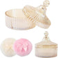 3 Pcs Large Body Powder Puff and Container, 5.3" Glass Crystal Body Container with 3.5" Soft Washable Powder Puff, Reusable Dusting Powder Container for Women(Amber)