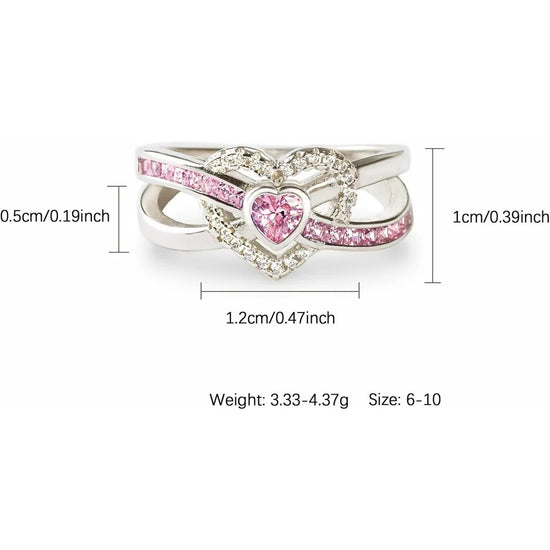 Dainty Infinity Heart Promise Ring for Women 925 Sterling Silver Pink Love CZ Birthstone Cute Ring for Wife Eternity Wedding Engagement Band Rings Jewelry Birthday Gift to Daughter Mother