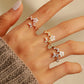 925 Sterling Silver Dainty Camellia Leaf CZs Ring for Women 14K Gold Plated Adjustable Leaves Leaf Laurel Ring to Daughter Mom White Shell Elegant Floral Crystal Finger Rings Wedding Birthday Jewelry