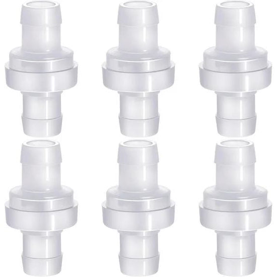 6 Pack One Way Check Valves, 1/2" (12mm) Hose Barb Non Return Ozone Resistance Plastic Valve Pump for Fuel Oil Water Air Gas