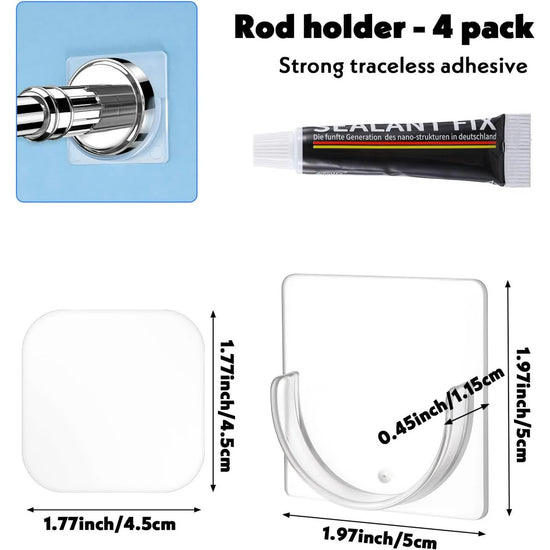 4 Pack Shower Rod Holder Adhesive No Drilling Transparent Shower Rod Holder Invisible Wall Mount Holder For Tension Rods Shower Curtain Rod Holders For Wall (Rod Not Included)