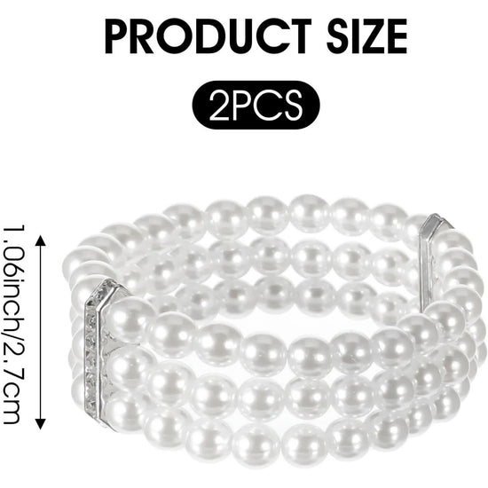 Pearl Cuff Bracelet 2pcs 1920s Imitation Pearl Bracelet Multi-Layered Elastic Bangle 3 Rows Faux Pearls Accent Off White Stretch Wrist Bracelet Vintage Pearl Bracelets For Women Bridal Wedding Jewelry