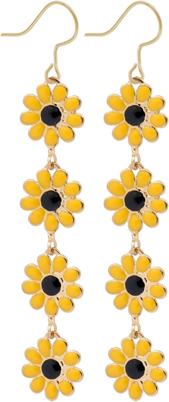 Boho Flower Dangle Earrings for Women,Chic White Yellow Drop Flower Statement Earrings Tropical Beach Jewelry