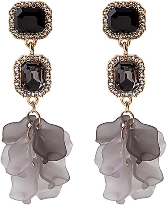 Vintage Acrylic Black Rose Petal Earrings for Women,Dangle Exaggerated Flower Earrings Statement Floral Tassel Earrings Valentine&