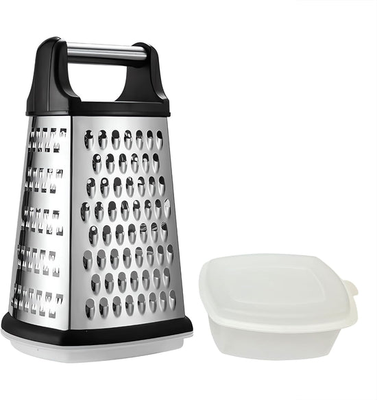 9" Box Cheese Grater With Container, Heavy Duty Cheese Graters Handheld 4-Sided Stainless Steel, Food Shredder for Parmesan Cheese, Vegetables, Ginger, Potatoes