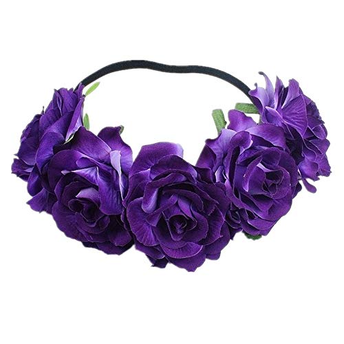 Rose Floral Headpiece - Fake Flower Crown, Headband for Women, Girls, Hair Accessory, and Pet Wreath (Purple)