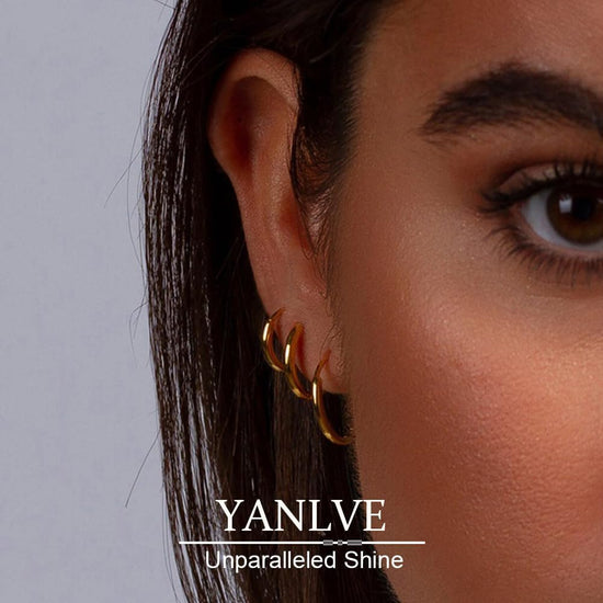 Small Gold Hoop Earrings Set of 3 - Plated 14K Real Gold Hoops for Women - Hypoallergenic, Mini, Non-Tarnish, Stack, Cartilage Hoops Gold