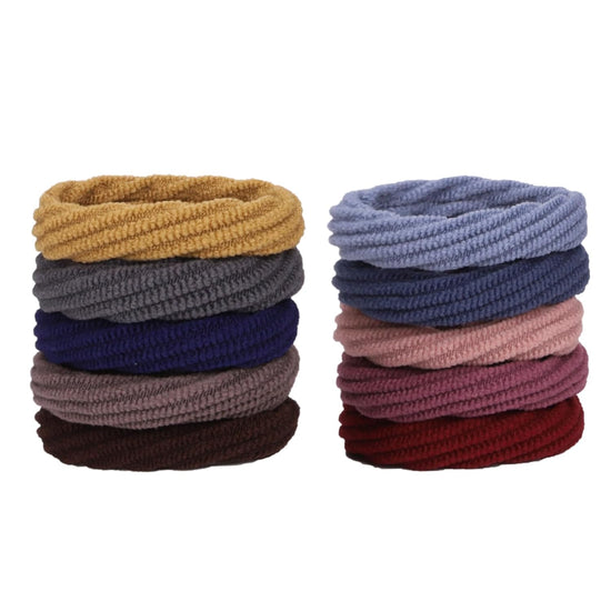 10 Pieces Thick Hair Ties Seamless Elastic Hair Ties for Women, Girls Hair Accessories Colorful Ponytail Holders with Pattern Texture No Crease Soft Hair Bands for Thick Thin and Curly Hair 10 Styles