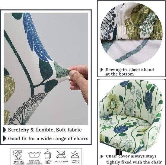 Bar Stool Cover With Back - Stretch Slipcover for Swivel and Counter Chairs, Armchair, Kitchen Island - Short Back, Round, Curved Accent