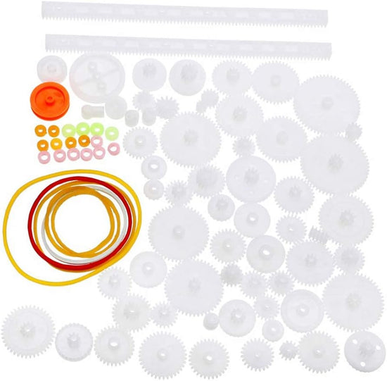 75pcs Mixed Plastic Gearbox Rack Pulley Belt Worm Gear Single & Double-Gear 8-56 Teeth DIY Tool for Robot Repair & Toy Car DIY Kit