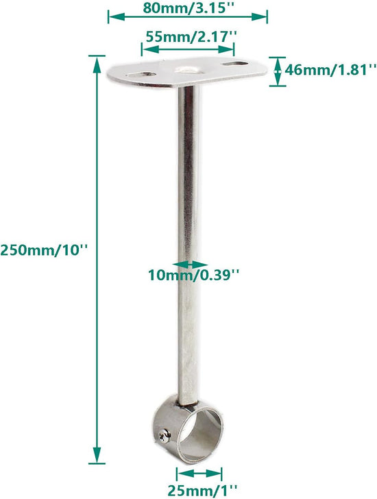 2 Pack Ceiling Mount Bracket, Stainless Steel Wardrobe Pipe Bracket Rod Holder Ceiling Holder,  Shower Curtain Closet Wardrobe Rod Lever Support Holder Pipe Flange Socket (25x250mm/1x10&